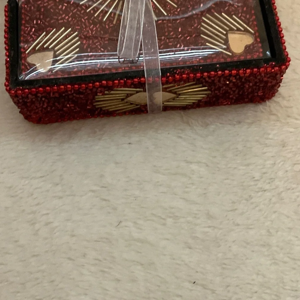 Love Themed Red and Gold Coaster Set